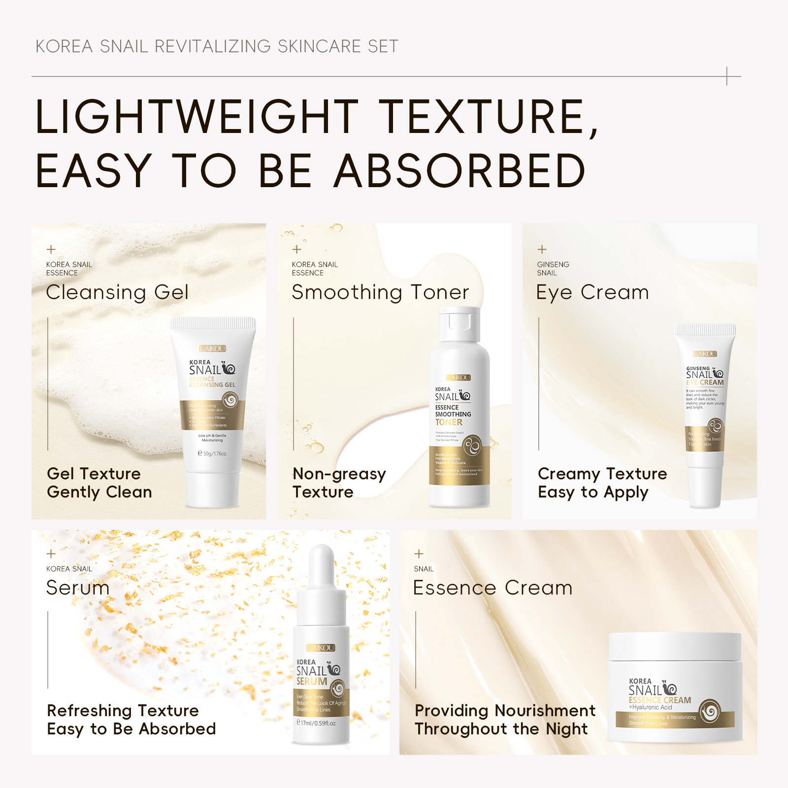 5 個箱入り韓国カタツムリスキンケアセットカタツムリフェイス - Essence Serum Toner のレビューと価格
